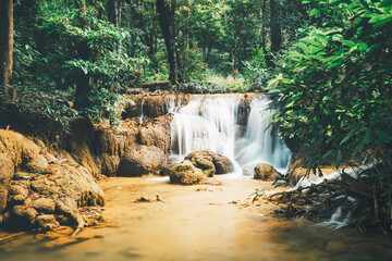 beautiful Erawan wallterfall, national park in Kanchanaburi, Thailand