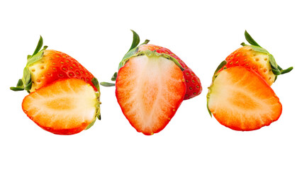 collection of Strawberries with half, isolated on white background including clipping path