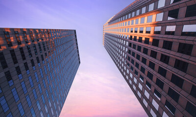 USA, Scenic Boston downtown financial district city skyline and skyscrapers.