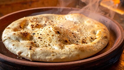 Delicious and Steaming Hot Naan Bread on a Plate.