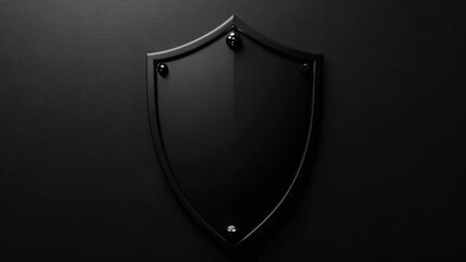 A black shield-shaped wall decoration with a modern design, evoking protection and safety themes.