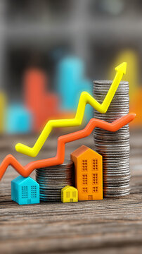 Housing market growth with coins and charts