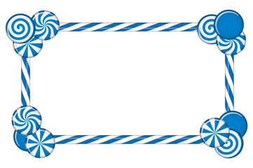 Candy cane frame with blue and white striped. Border with striped candy lollipop pattern. Winter ornament decoration