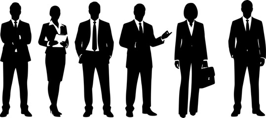 silhouettes of people working group of standing business people vector