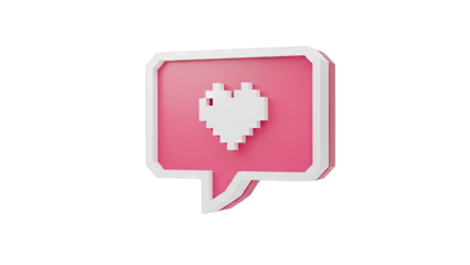 3D Pixel Heart Icon in Speech Bubble