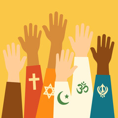 Obraz premium Diverse Raised Hands Symbolizing Unity Against Islamophobia