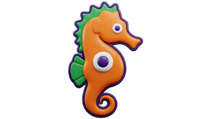 3D Render of a Cartoon Seahorse