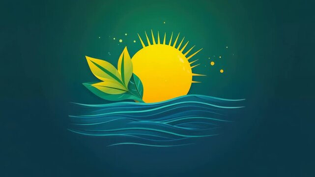 Digital of sunset over a lake with reflection of sky and lily flowers.