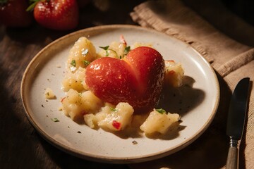 A heart shaped piece of food on a plate