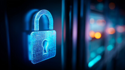 A secure digital padlock displayed on a technology interface, representing cybersecurity protection, data privacy and controlled system access concept.
