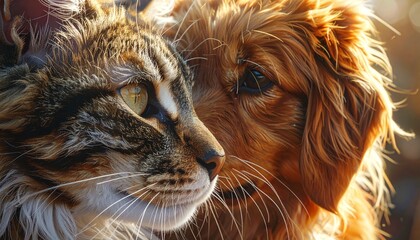 Harmonious Companions - A Cat and Dog Portrait of Friendship.