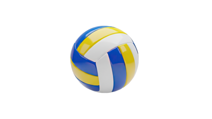 Volleyball with blue, yellow, and white panels