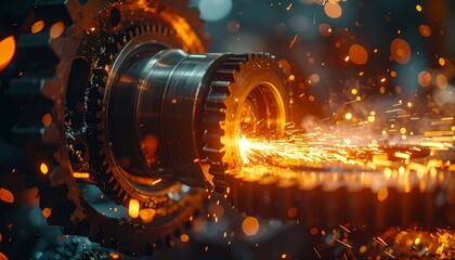 Metalworking sparks fly during industrial manufacturing process, creating a vibrant display.