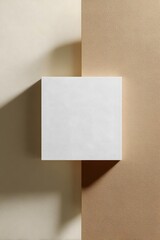 Minimal Square Paper Mockup with Shadow on Beige Two-Tone Background