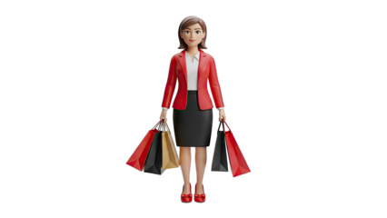 3D Cartoon Woman with Shopping Bags
