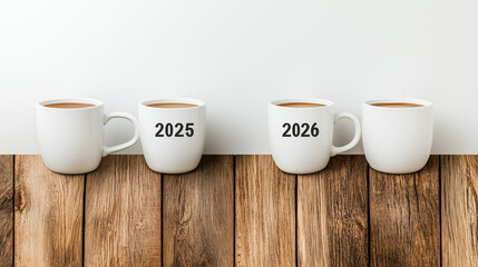 Year Change Symbolized by Coffee Cups on Table