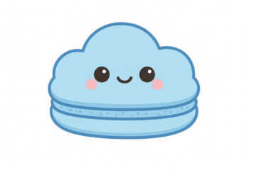 Cute blue cloud macaron cartoon character smiling
