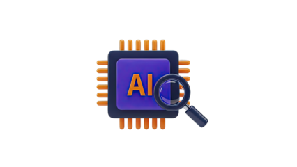 AI Chip with Magnifying Glass Icon