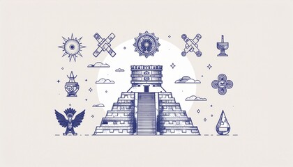 minimal vector design of ancient civilization symbols, scalable SVG style