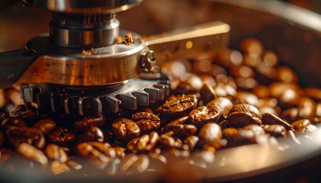 Close-up of Coffee Beans Roasting in a Machine for Perfect Flavor.