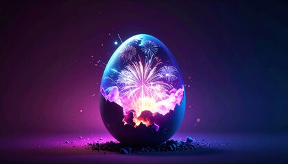 Enchanting Easter Egg with Fireworks Display Inside a Cosmic Egg.