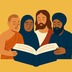 Open Book with Interfaith Stories Promoting Understanding