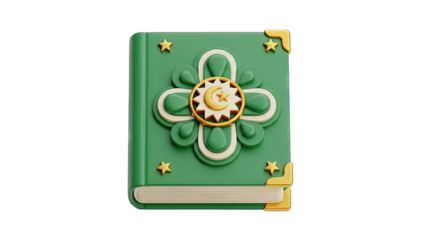 Islamic Book with Crescent Moon and Star Emblem