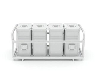Organized storage containers on shelf