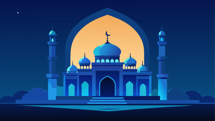 Illuminated mosque at dusk