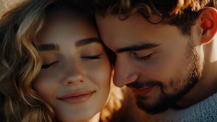 Loving embrace of a young couple in sunlight, evoking warmth and affection.