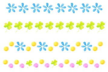 手描き水彩 花と水玉とクローバーのライン装飾4本セット / Hand-painted watercolor floral and dot line set (4 designs)