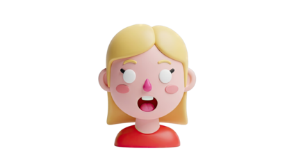 Surprised 3D cartoon girl with blonde hair and red shirt