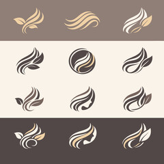 Obraz premium Set of elegant hair and leaf logos for beauty and wellness brands.