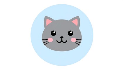 Obraz premium Cute Cartoon Cat Face Illustration on Blue Background.