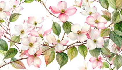 Elegant Pink and White Dogwood Flowers, Spring Floral Background