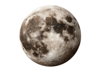 Detailed full moon with varied gray craters and textured surface against black