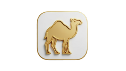 Golden Camel Icon on White Square Background