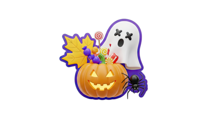 Halloween Characters and Treats 3D Illustration