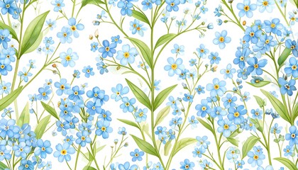Forget-Me-Not Flowers Watercolor Seamless Pattern Background
