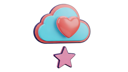 3D Cloud with Heart and Star Icon