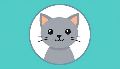 Obraz premium Cute Gray Cat Illustration with Whiskers and a Sweet Smile.