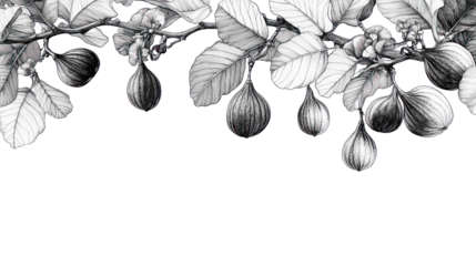 High quality intricate line art illustration of a fig on transparent background