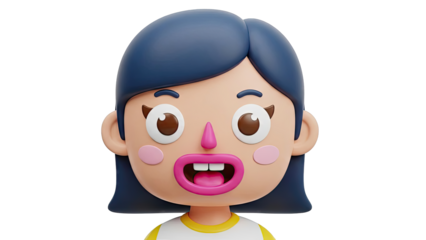 3D Cartoon Girl Avatar with Blue Hair and Pink Lips