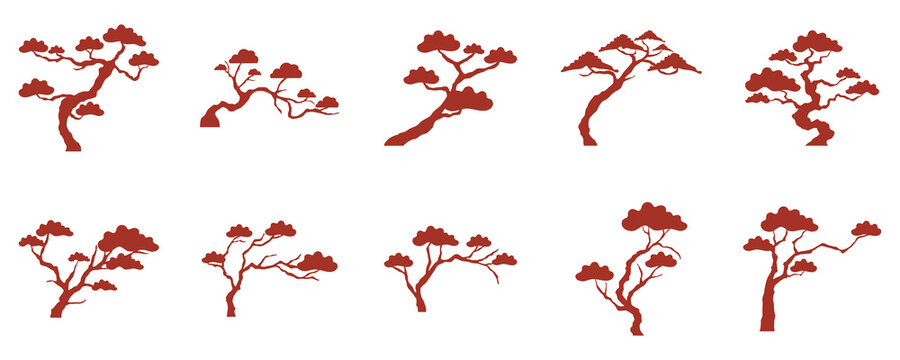Set of Japanese Bonsai Tree Silhouettes