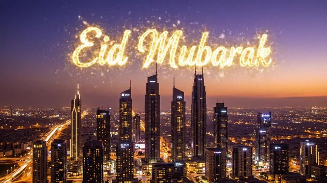 Eid Mubarak Cityscape Night View.