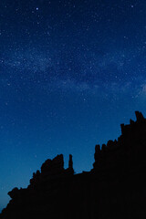 silhouette of rocks at night