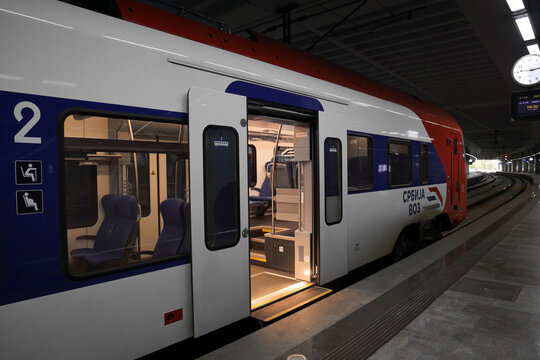 Belgrade, Serbia - January 01, 2026: Soko high speed train at the Prokop rail station in central railway station Main Train Station High speed train Soko ready travel to Novi Sad Subotica Stadler Rail