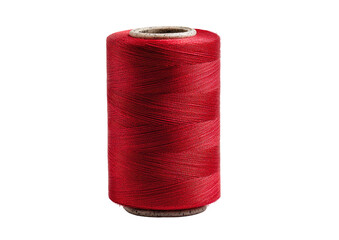 A vibrant red spool of thread, neatly wound and ready for sewing