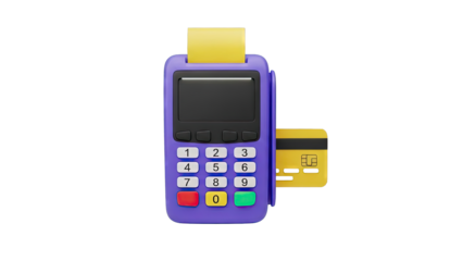 Purple Card Reader with Yellow Credit Card and Receipt