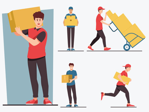 Set of Delivery Man in Various Characters